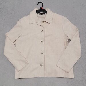 Vintage RL Richard Jacket Womens Large Beige Linen Blend Button Up Pockets NYC